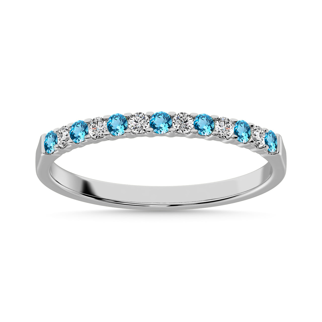 14K White Gold 1/4 Ct.tw Alternate Blue Topaz & Diamond Machine Band