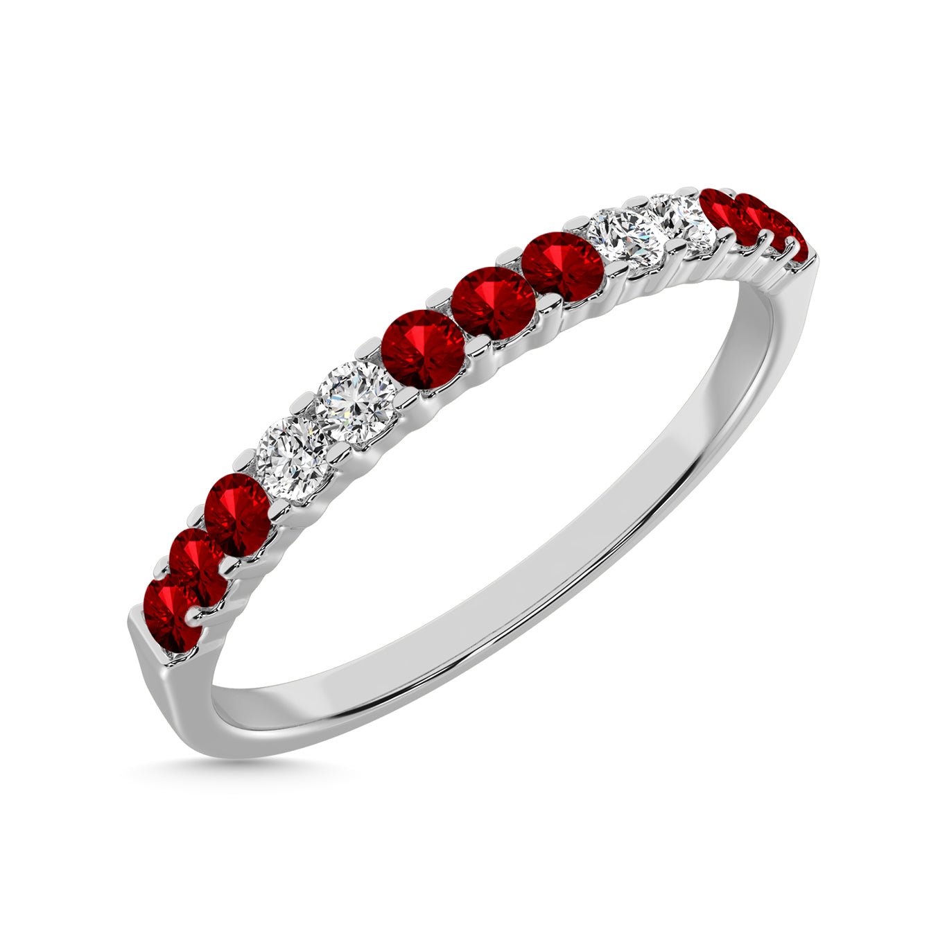 14K White Gold 1/4 Ct.tw  Alternate 9 Garnet and 4 Diamond Machine Band