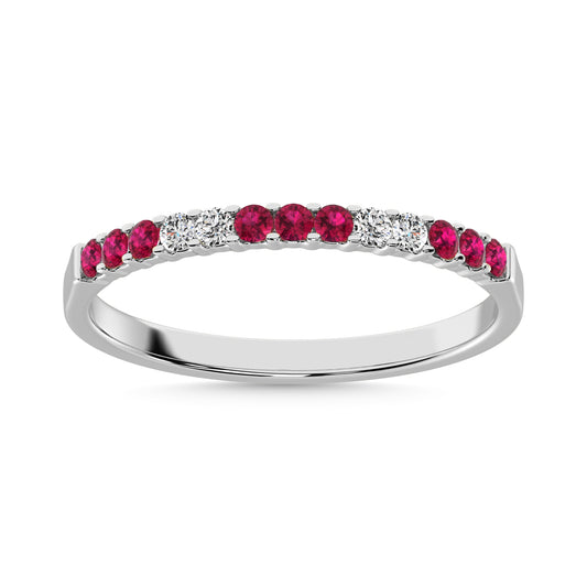 14K White Gold 1/4 Ct.Tw. Alternate Diamond 4 And Pink Sapphire 9 Machine Band