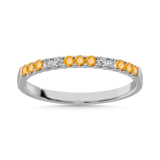 14K White Gold Alternate 9 Yellow Sapphire & 4 Diamond 1/3 Ct.Tw. Machine Band