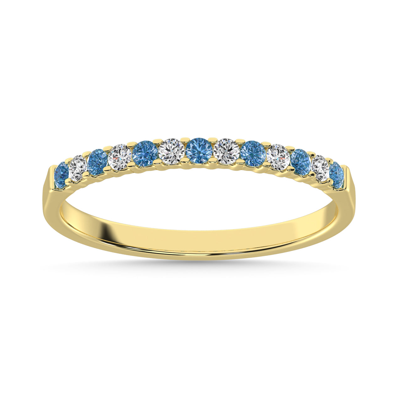 14K White Gold Alternate Treated Blue & Diamond 1/5 Ct.Tw. Machine Band