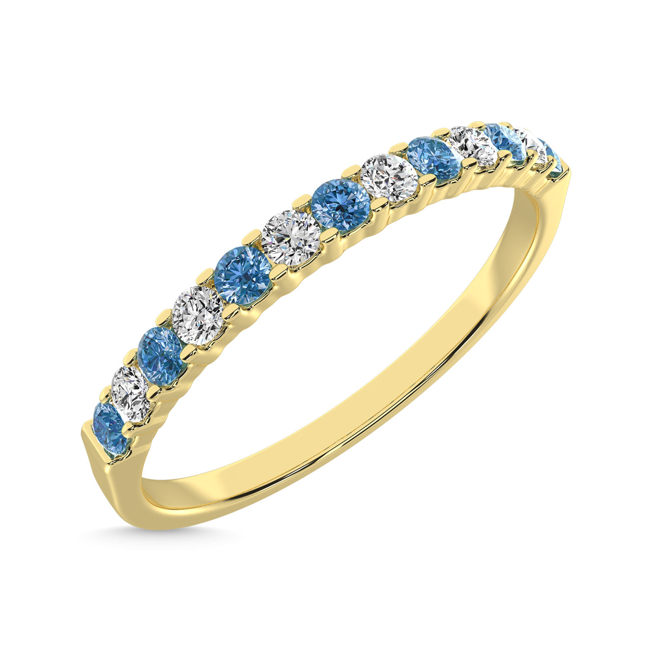 14K White Gold Alternate Treated Blue & Diamond 1/5 Ct.Tw. Machine Band