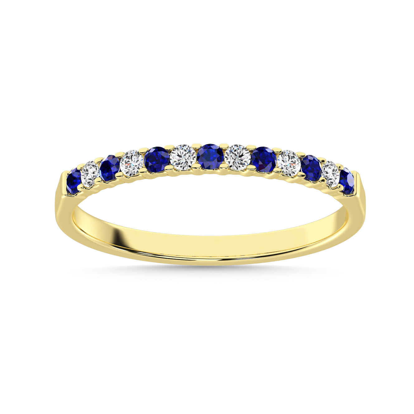 14K White Gold Alternate Blue Sapphire & Diamond 1/5 Ct.Tw. Machine Band