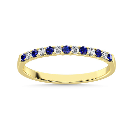 14K White Gold Alternate Blue Sapphire & Diamond 1/5 Ct.Tw. Machine Band