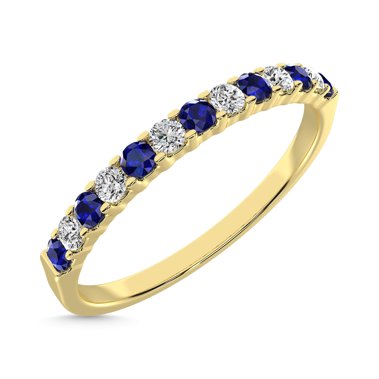 14K White Gold Alternate Blue Sapphire & Diamond 1/5 Ct.Tw. Machine Band