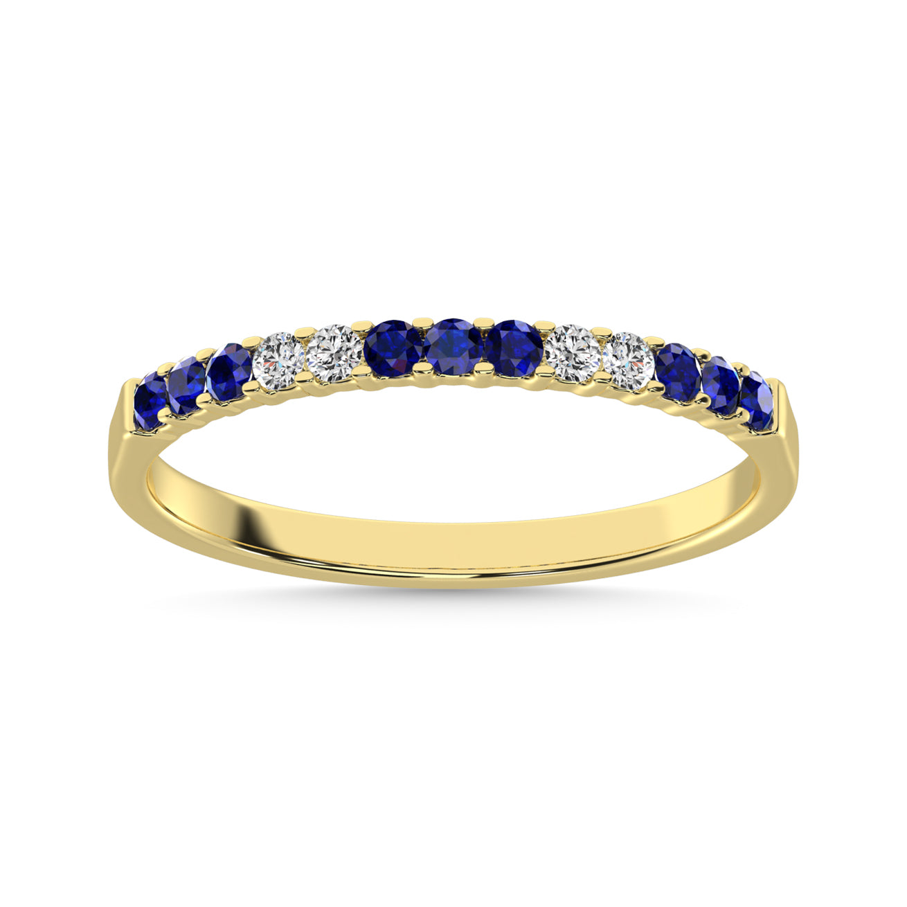 14K White Gold Alternate 9 Blue Sapphire & 4 Diamond 1/5 Ct.Tw. Machine Band