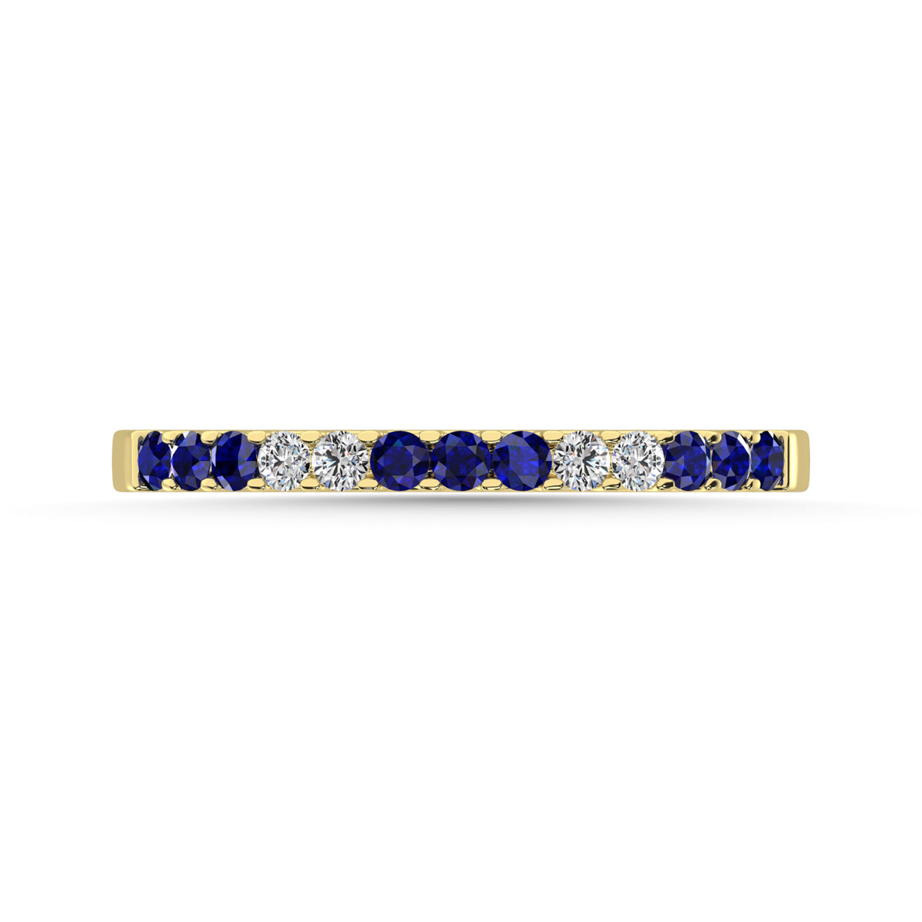 14K White Gold Alternate 9 Blue Sapphire & 4 Diamond 1/5 Ct.Tw. Machine Band