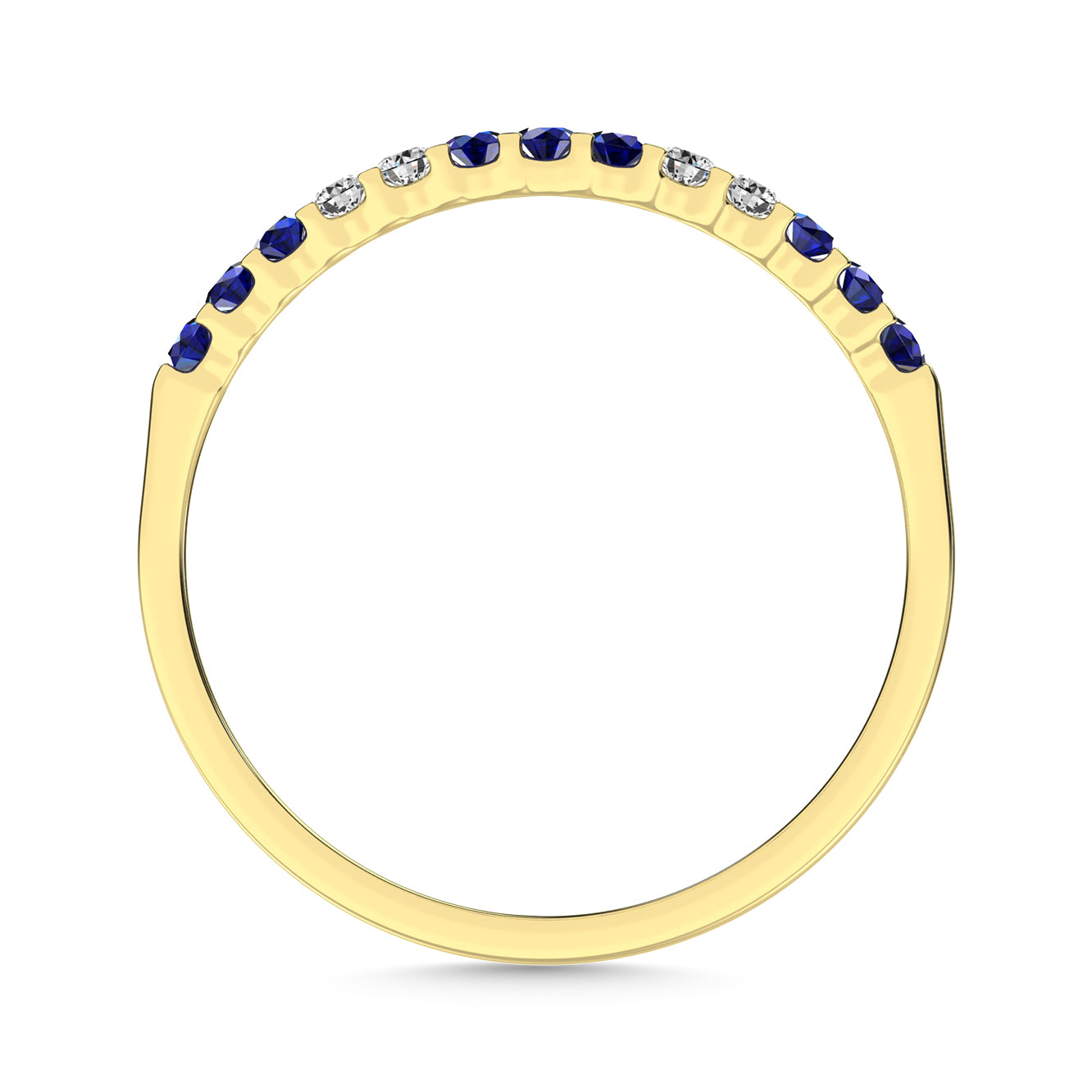 14K White Gold Alternate 9 Blue Sapphire & 4 Diamond 1/5 Ct.Tw. Machine Band