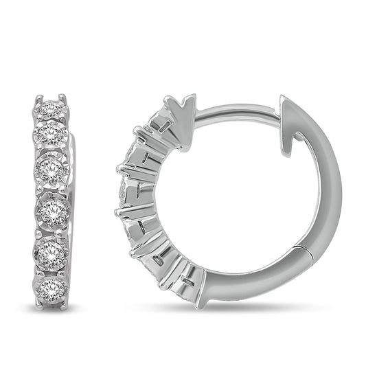 14K White Gold 3/4 Ct.Tw. Diamond Huggie Earrings