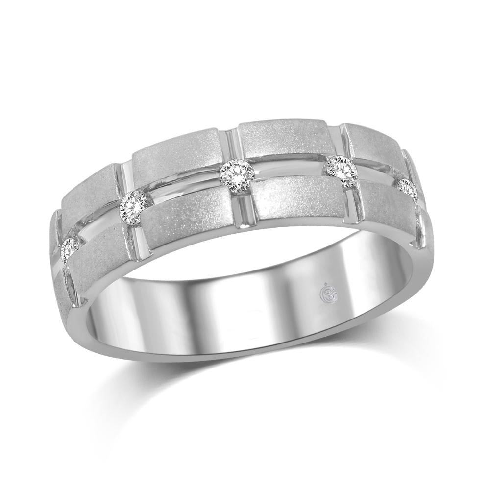 14K White Gold 1/6 Ct.Tw. Diamond Men?s Machine Band