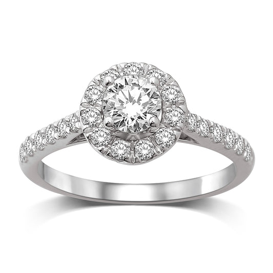 14K White Gold 9/10 Ct.Tw. Diamond Halo Engagement Ring