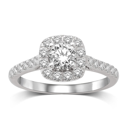 14K White Gold 1 1/2 Ct.Tw. Diamond Halo Engagement Ring