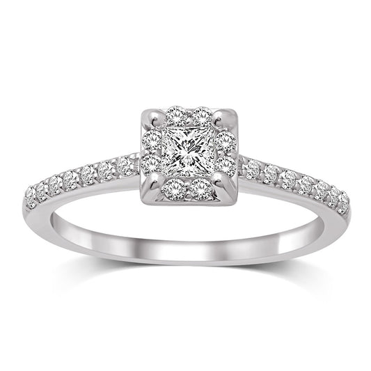 14K White Gold 1 Ct.Tw. Diamond Halo Engagement Ring