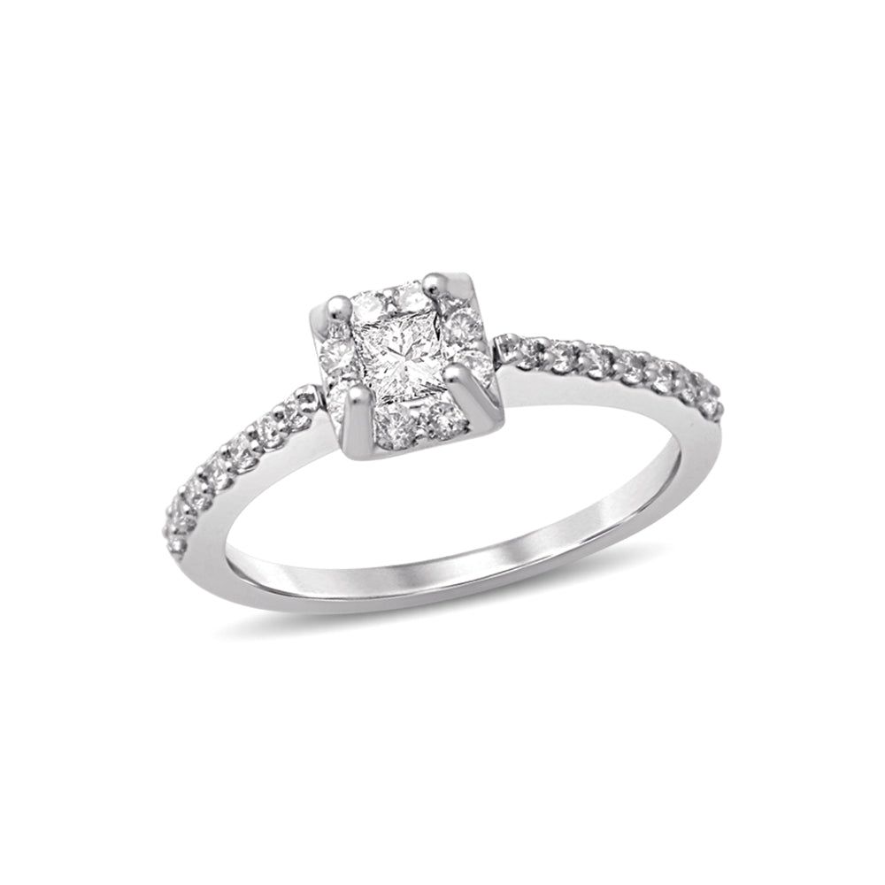 14K White Gold 5/8 Ct.Tw. Diamond Halo Engagement Ring