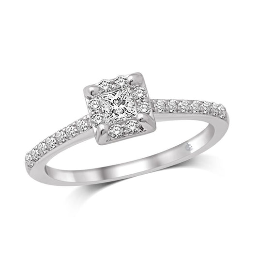 14K White Gold 1/2 Ct.Tw. Diamond Halo Engagement Ring