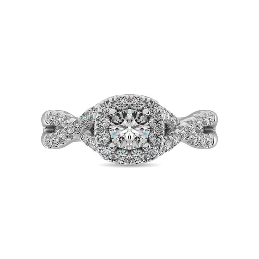 14K White Gold 1 Ct.Tw. Diamond Halo Engagement Ring