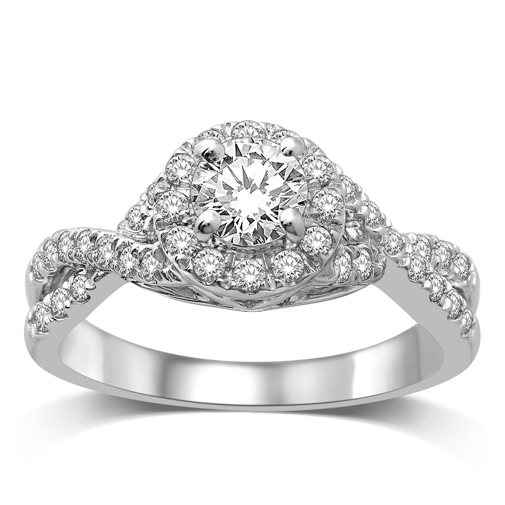 14K White Gold 1 1/2 Ct.Tw. Diamond Halo Engagement Ring