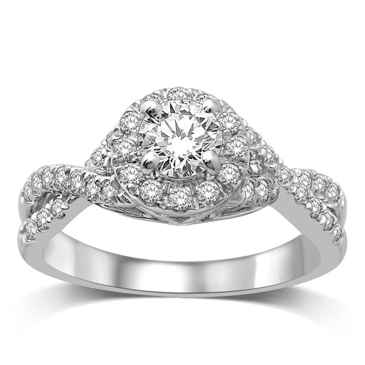 14K White Gold 1 1/2 Ct.Tw. Diamond Halo Engagement Ring