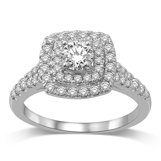 14K White Gold 1 1/2 Ct.Tw. Diamond Halo Engagement Ring