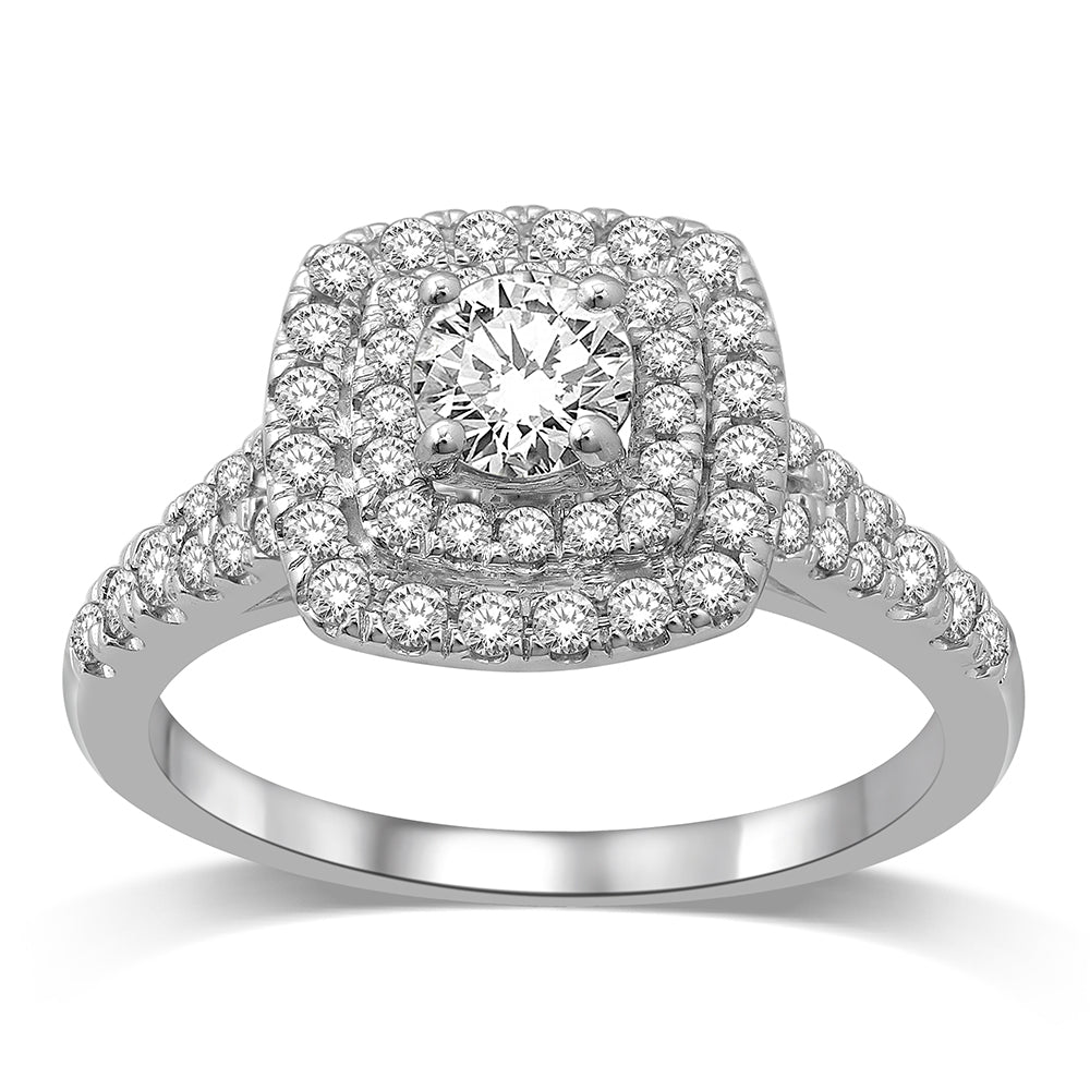 14K White Gold 1 Ct.Tw. Diamond Halo Engagement Ring