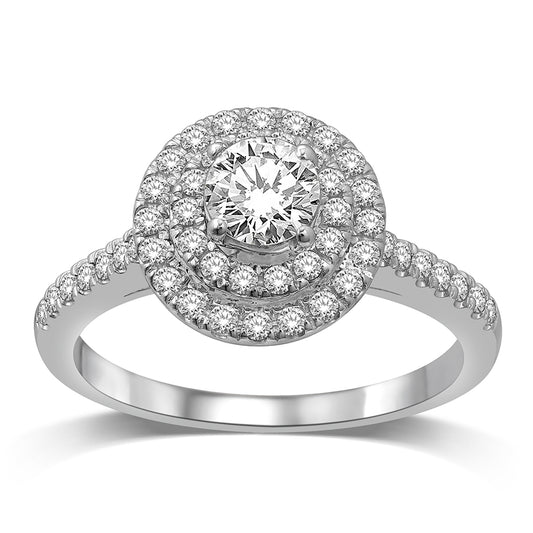 14K White Gold 1 1/2 Ct.Tw. Diamond Halo Engagement Ring