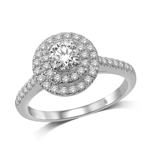 14K White Gold 2 Ct.Tw. Diamond Halo Engagement Ring