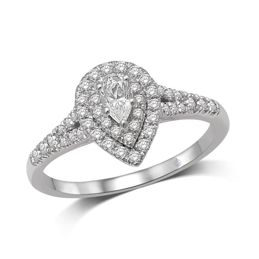 14K White Gold 1/2 Ct.Tw. Diamond Halo Engagement Ring
