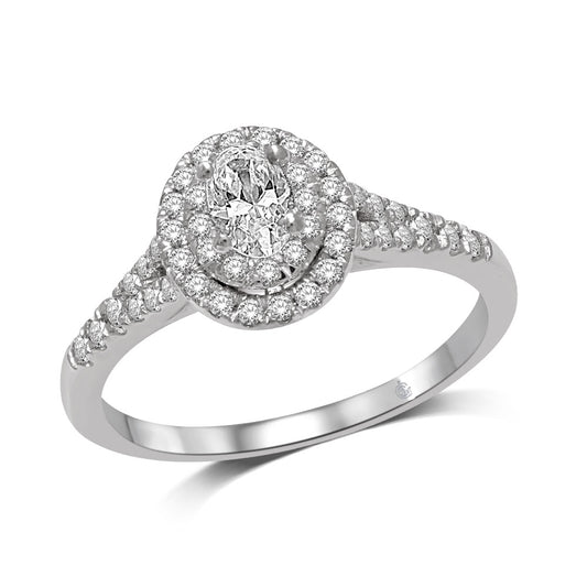 14K White Gold 1/2 Ct.Tw. Diamond Halo Engagement Ring