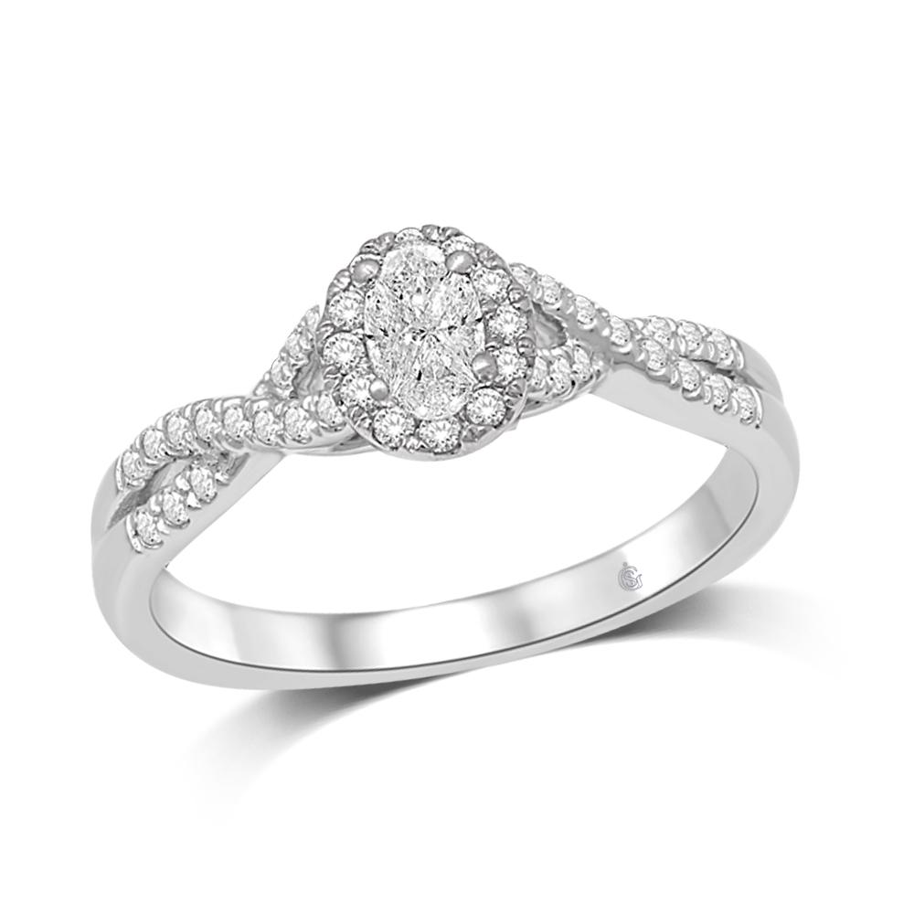 14K White Gold 1/2 Ct.Tw. Diamond Halo Engagement Ring