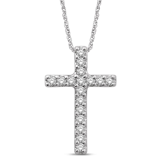 14K White Gold 1/10 Ct.Tw. Diamond Cross Pendant