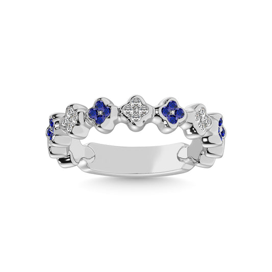 14K White Gold 1/3 Ct.tw Alternate Blue Sapphire & Diamond Stackable Band