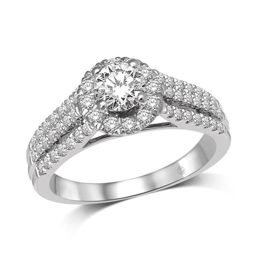 14K White Gold 1 1/2 Ct.Tw. Diamond Halo Engagement Ring