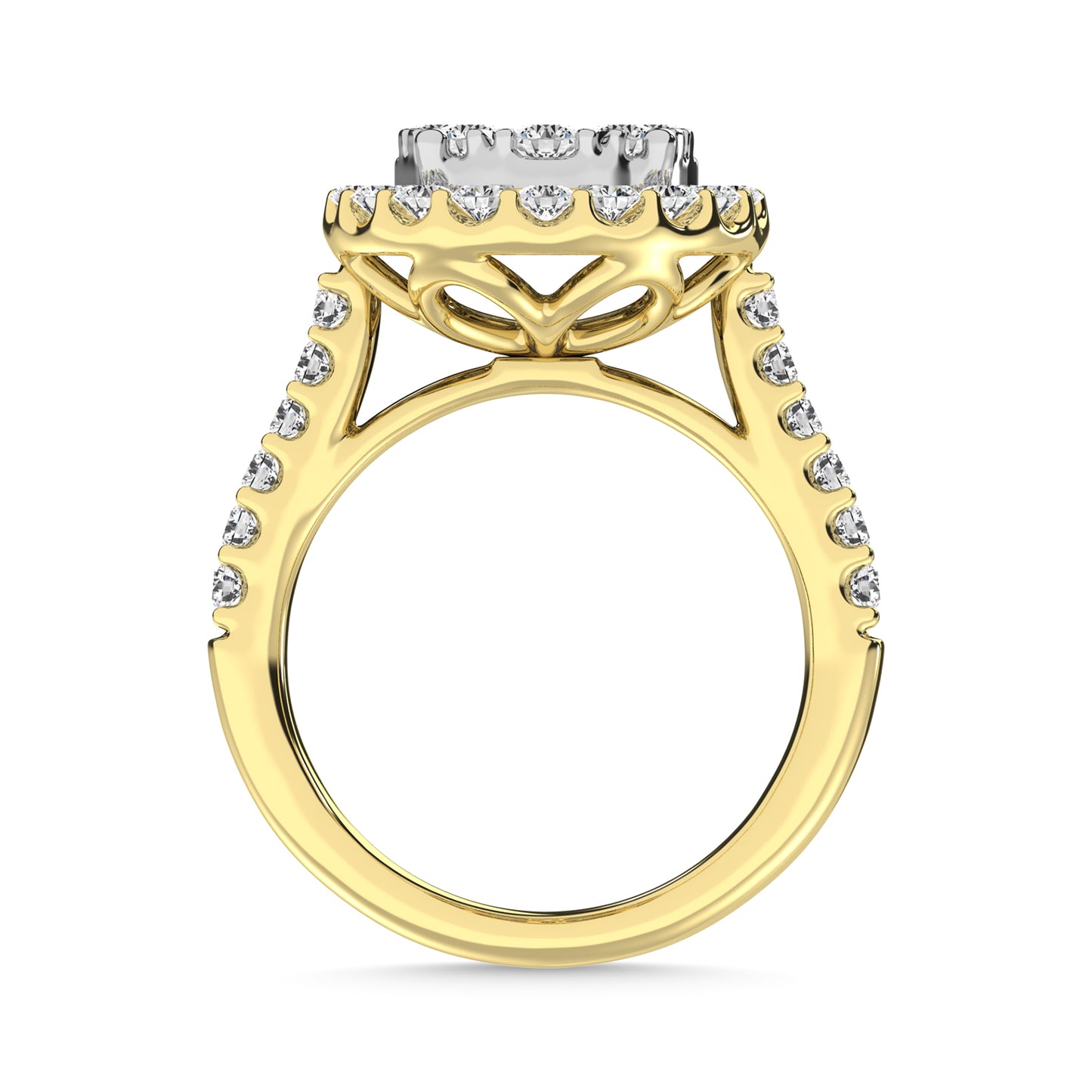 Diamond 1 1/2 Ct.Tw. Engagement Ring With Center Flower White Gold touch in 14K Yellow Gold