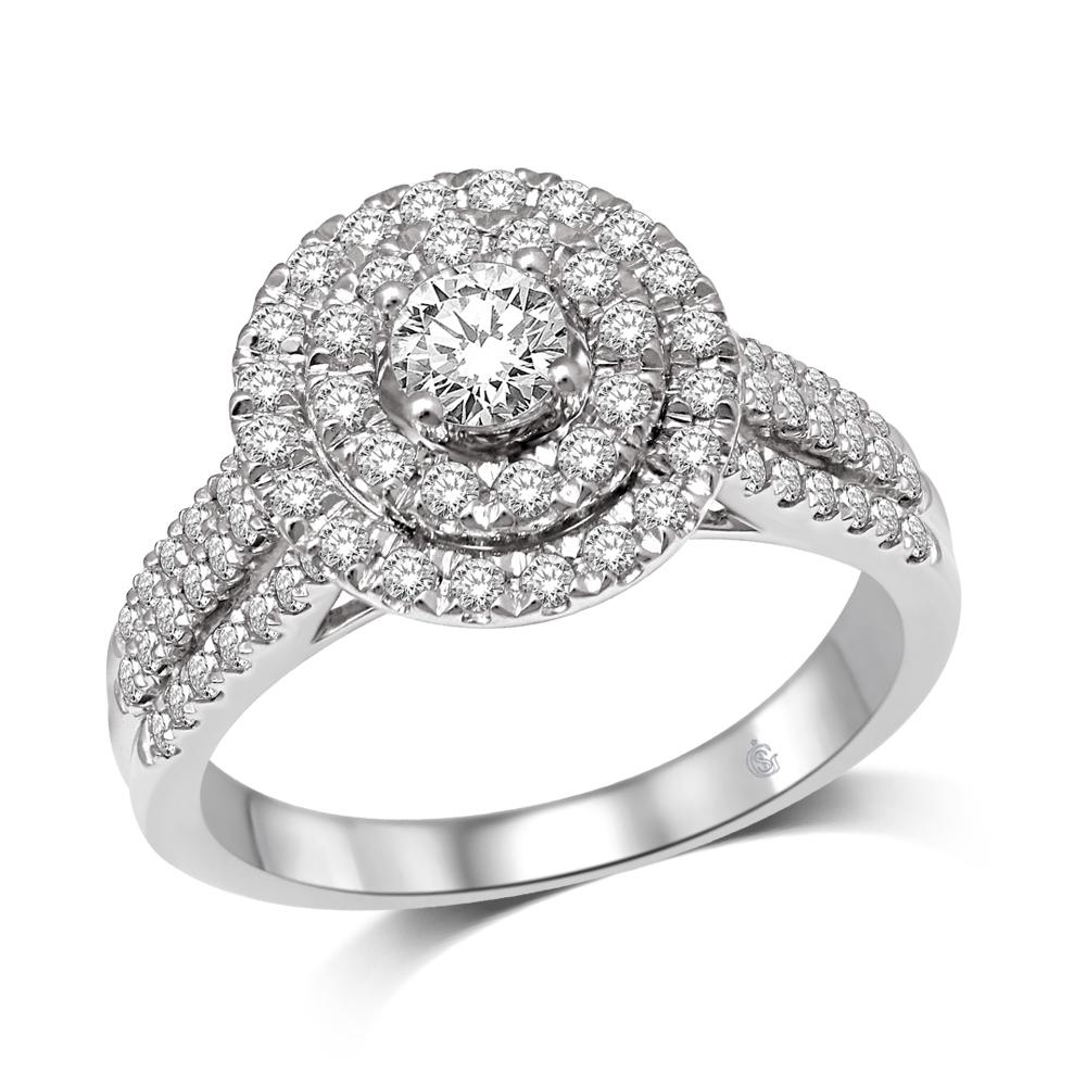 14K White Gold 2 Ct.Tw. Diamond Halo Engagement Ring