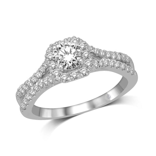 14K White Gold 1 1/2 Ct.Tw. Diamond Halo Engagement Ring
