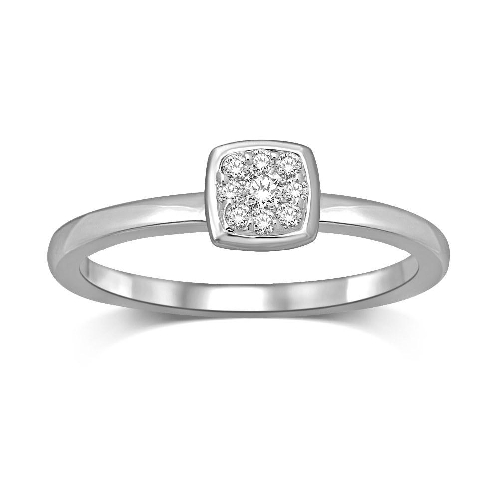 14K White Gold 1/10 Ct.tw Diamond Square Flower Ring