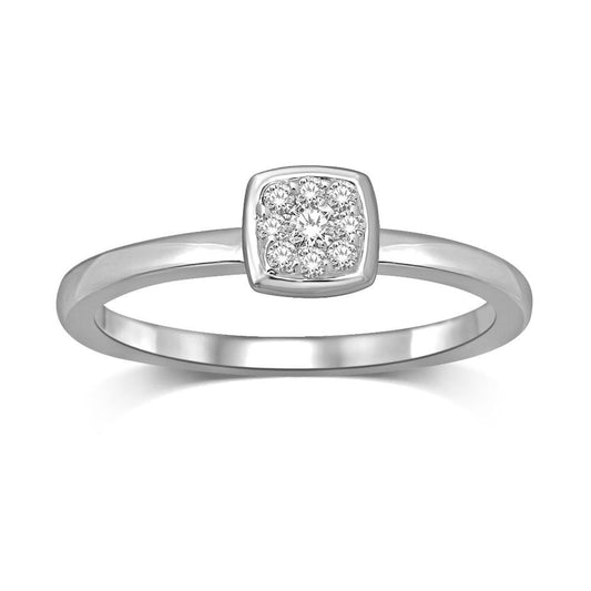 14K White Gold 1/10 Ct.tw Diamond Square Flower Ring