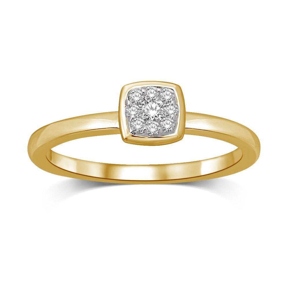 14K Yellow Gold 1/10 Ct.tw Diamond Square Flower Ring