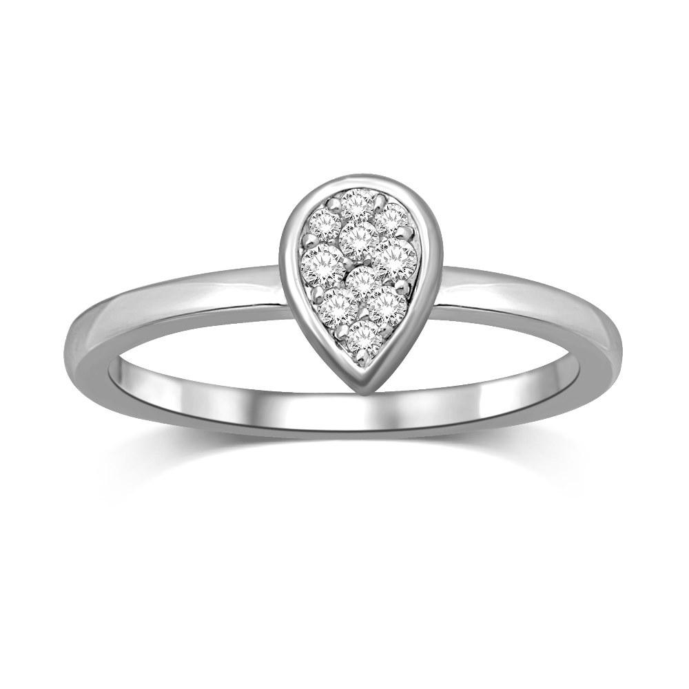 14K White Gold 1/10 Ct.tw Diamond Pear Shape Flower Ring