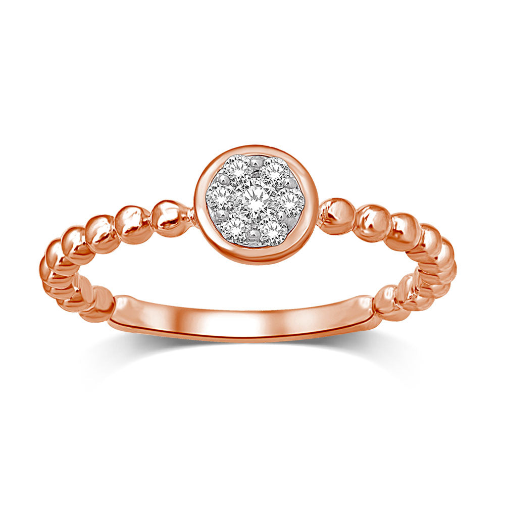 14K Rose Gold 1/10 Ct.tw Diamond Round Flower Ring