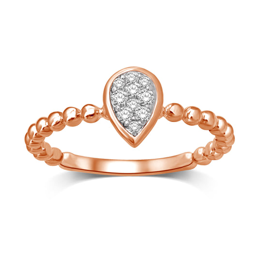14K Rose Gold 1/10 Ct.tw Diamond Pear Shape Flower Ring with Accent of 14K White Gold.