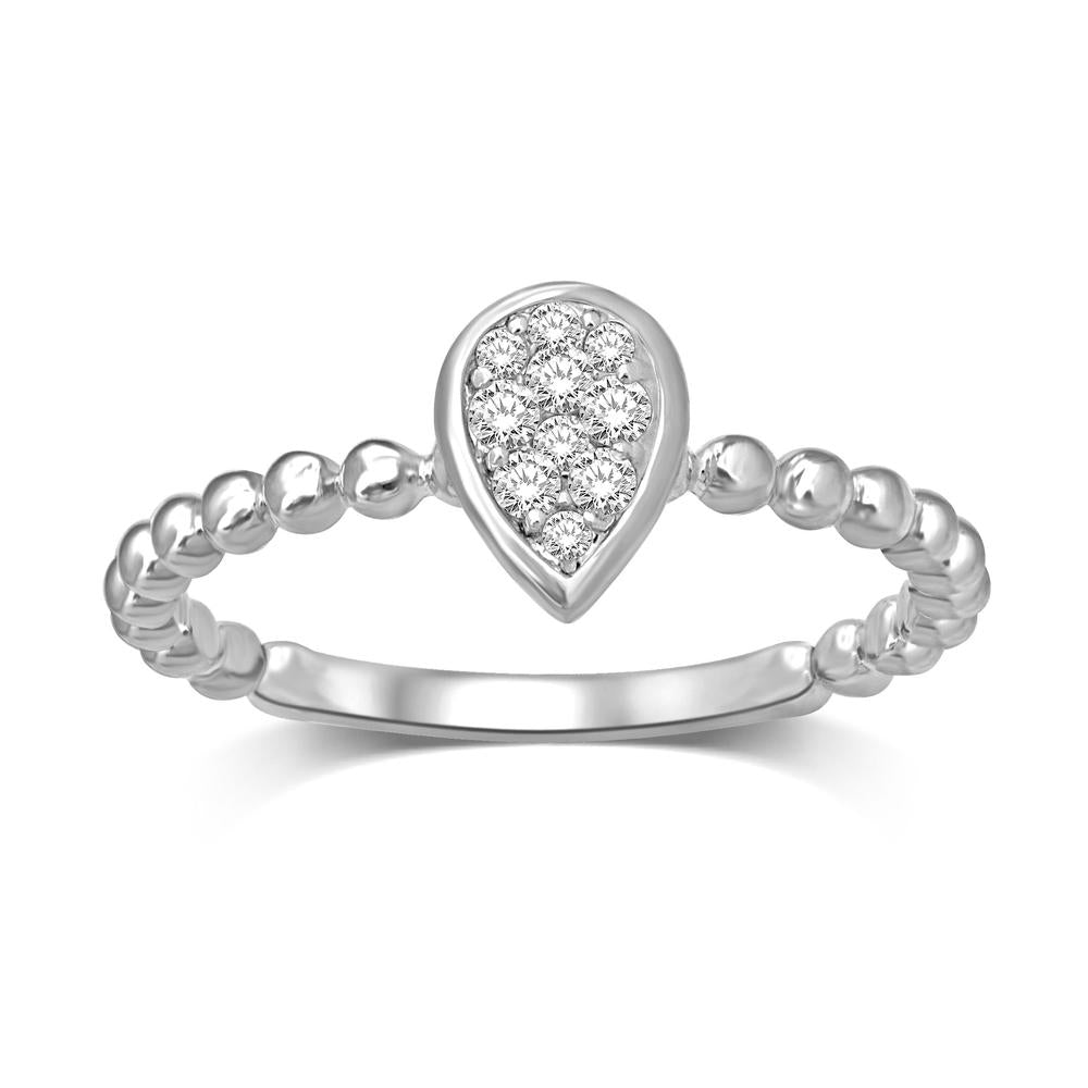 14K White Gold 1/10 Ct.tw Diamond Pear Shape Flower Ring