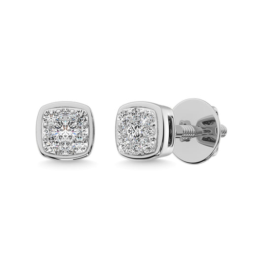 14K White Gold 1/5 Ct.tw Diamond Square Flower Earrings