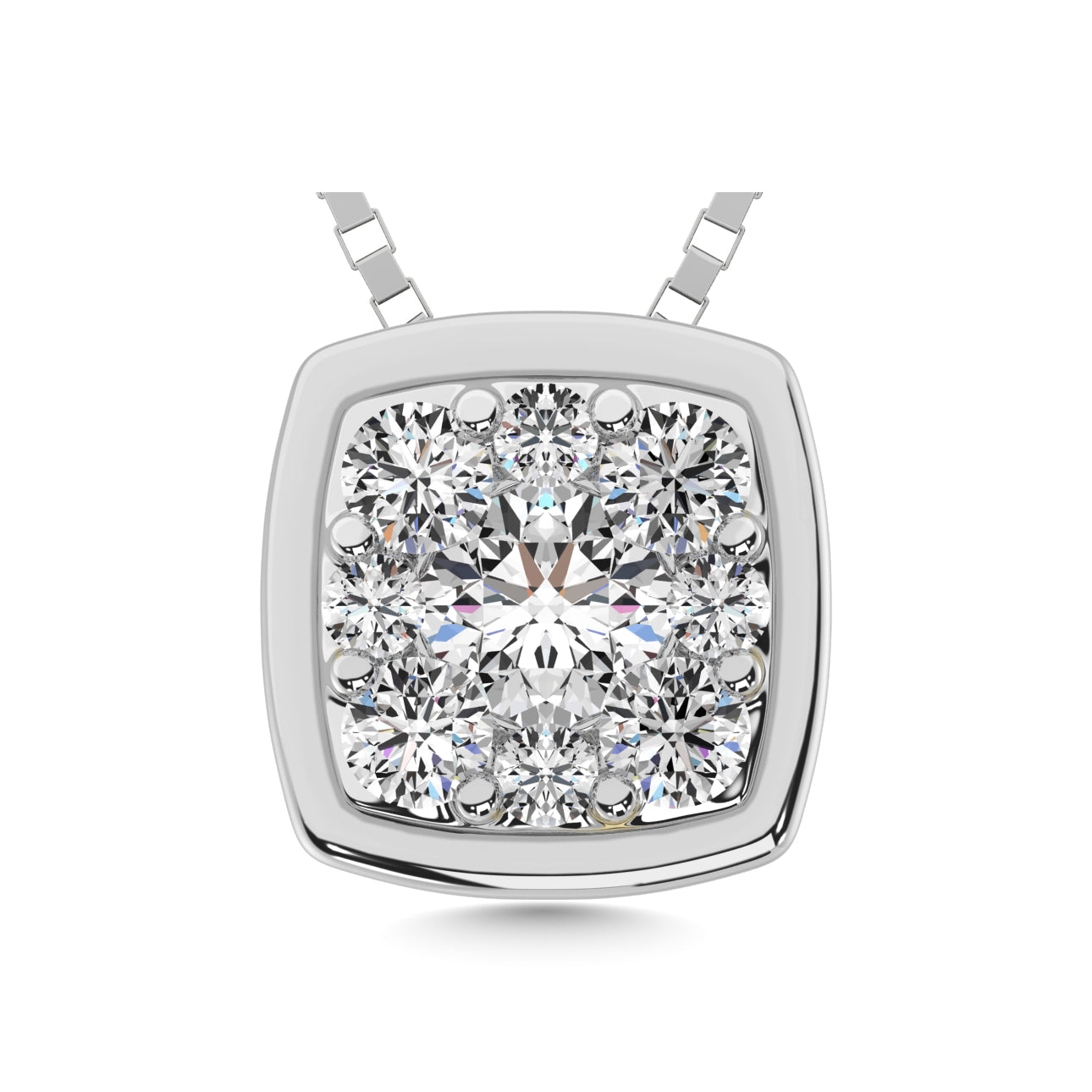 14K White Gold 1/6 Ct.tw Diamond Square Flower Pendant