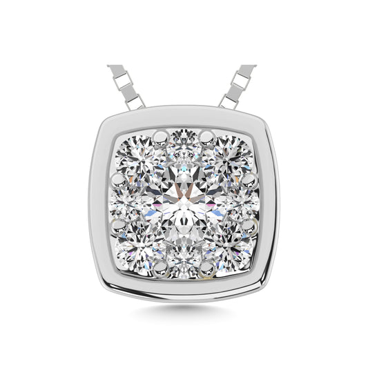 14K White Gold 1/6 Ct.tw Diamond Square Flower Pendant