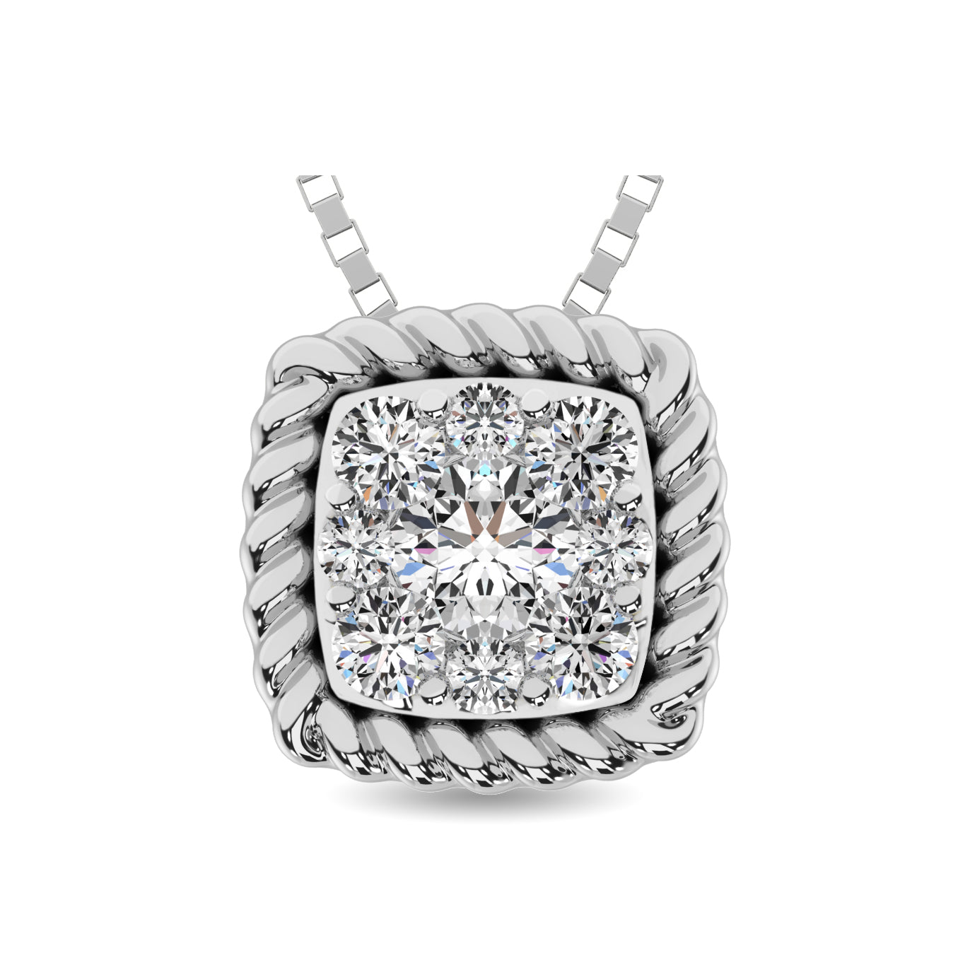 14K White Gold 1/6 Ct.tw Diamond Square Flower Pendant