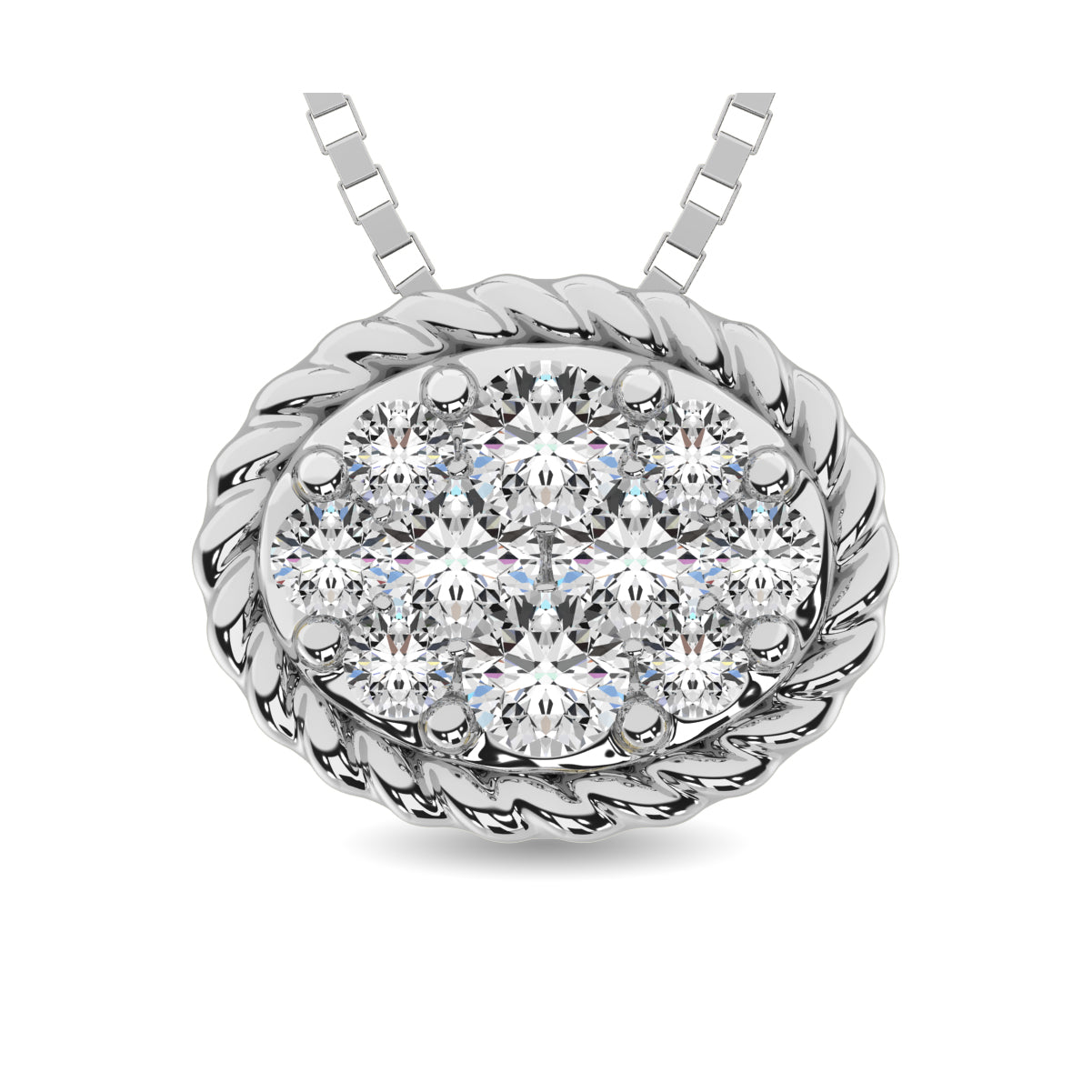 14K White Gold 1/6 Ct.tw Diamond Oval Flower Pendant