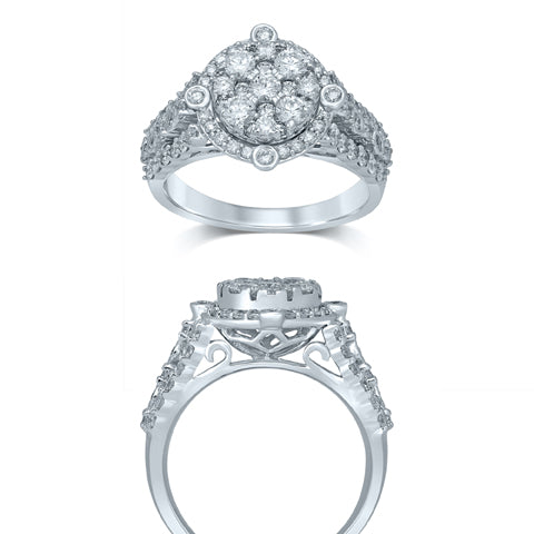 14K White Gold 1 1/2 Ct.tw Invisible Diamond Engagement Ring