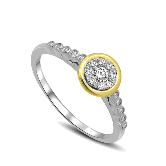 14K white gold with accent of 14K Yellow Gold 1/5 Ct.tw Diamond Round Flower Engagement Ring
