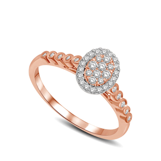 14K Rose Gold with accent of 14K White gold 1/4 Ct.tw Diamond Oval Flower Engagement Ring